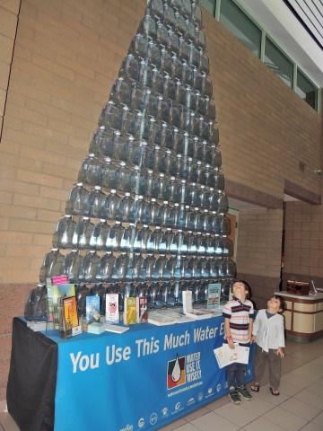 Water tower made of 120 plastic water jugs